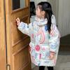 Autumn and Winter Girls' Fashionable Mid-length Thick Warm Printed Down Jacket