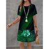 Summer Ladies 3D Printed Crew Neck Short Sleeve Dress Fashion Versatile Trend Breathable Casual