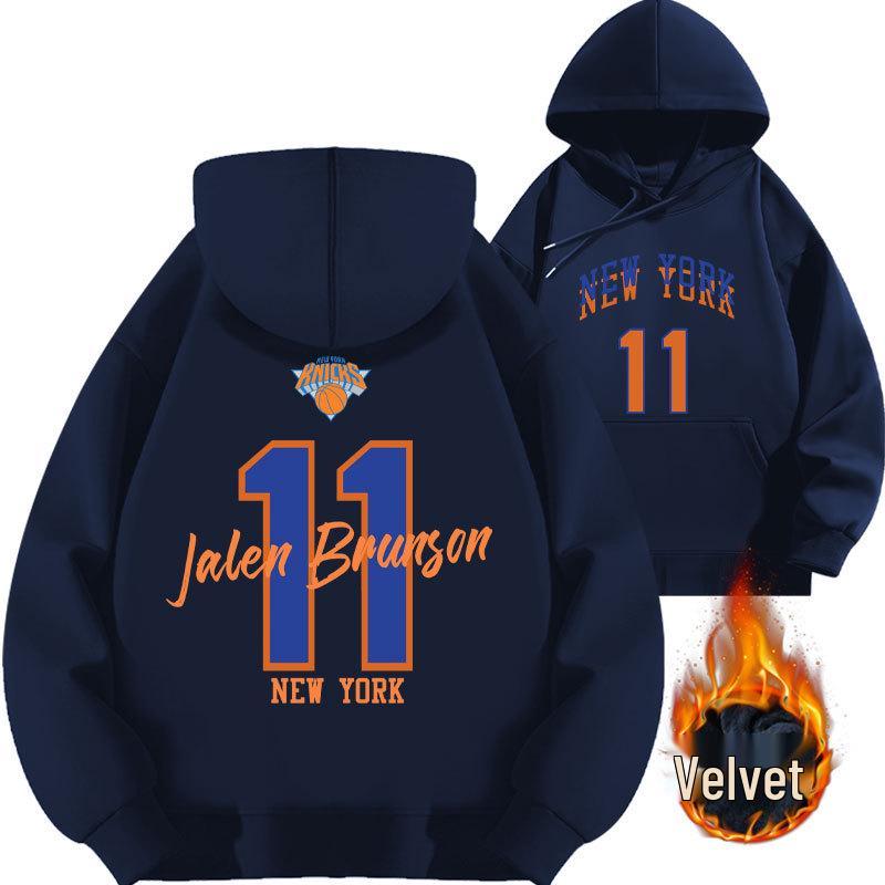 2025 Jalen Brunson Knicks Basketball Hoodie with Plus Velvet for Autumn
