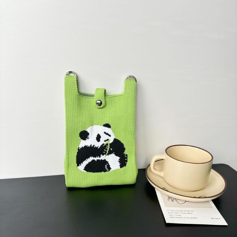 Panda Mobile Phone Bag Cute Knitted Bag High Sense Personality Versatile Dopamine Shoulder Messenger Bag Dopamine Wind