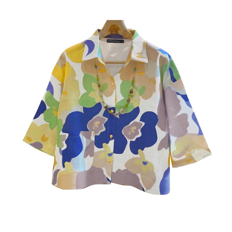 

ZANZEA Women Casual Turn Down Collar 3/4 Sleeve Loose Floral Blouse 5XL