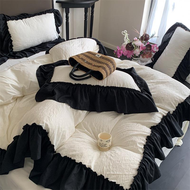 French Large Lace Bedding Set Four-piece Set Princess Style Skin-friendly and Comfortable Washed Quilt Cover Bed Sheet Pillowcase