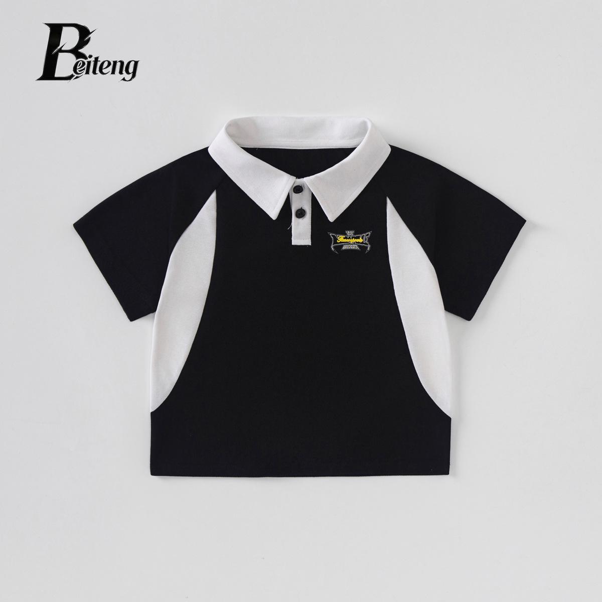 Beiteng Boys Korean Style Summer Polo Shirt - Short Sleeve Kids T-Shirt 100 cm