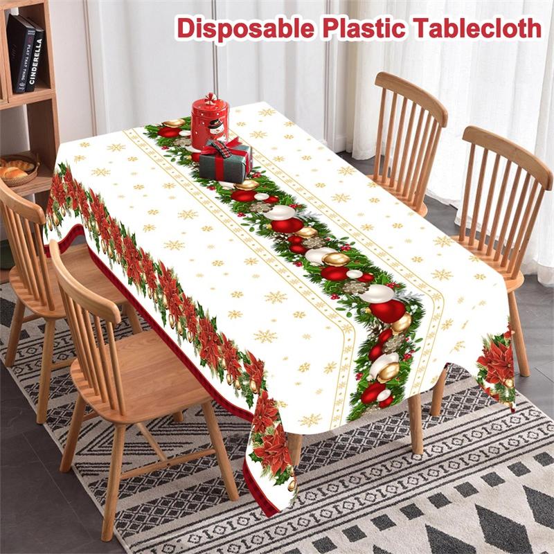 Christmas Tablecloth Holly Poinsettia Xmas Table Cover Christmas Decorations for Home 2026 Navidad Noel Gift New Year Tablecover