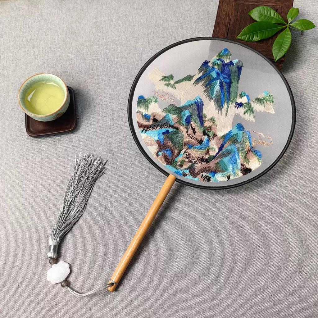 Antique Sle Round Fan Handicrt Dance Costume Qipao Special Ape Suzhou Embroidery F Transparent Double Sided Fan