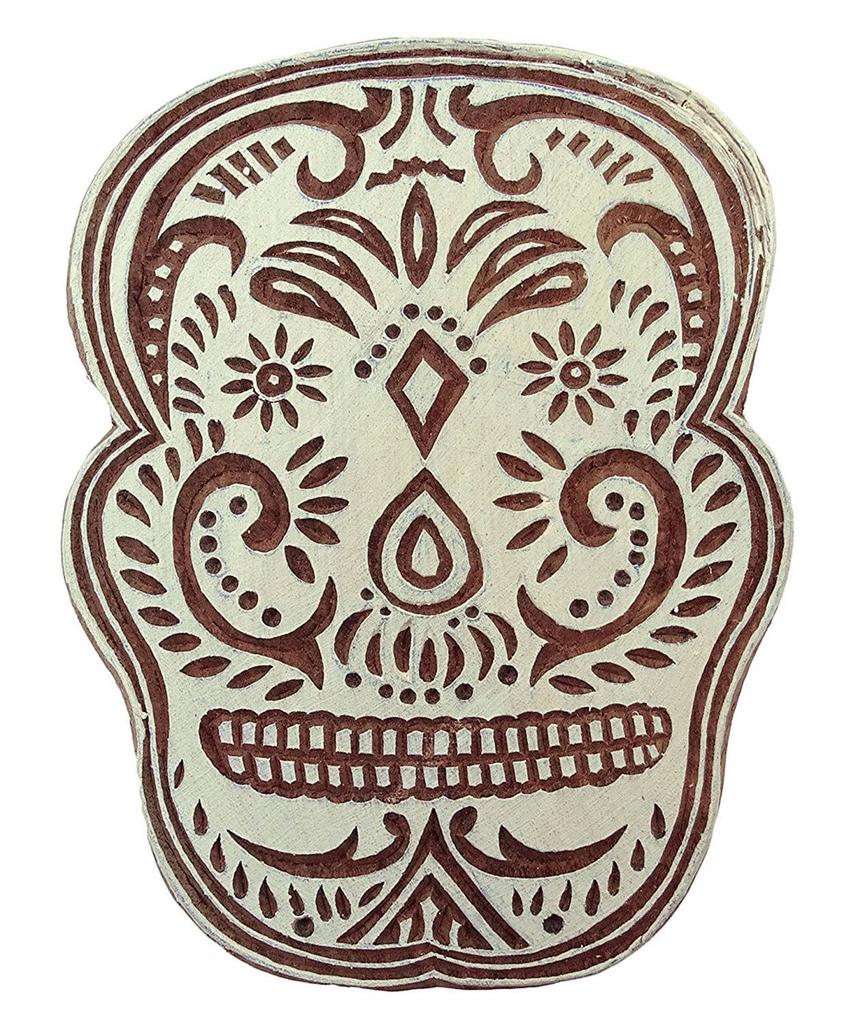 Skeleton Stamp Wood Textile Stamps Handcarved Stamp Brown Wooden Printing