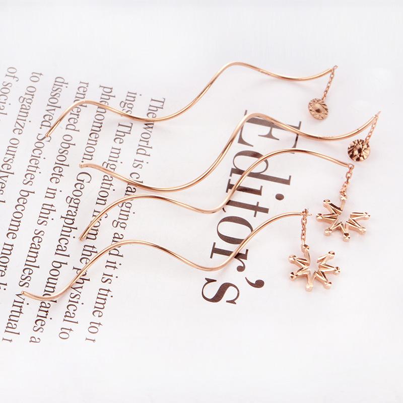 Rose Gold-Plated Purple Gold Wavy Earrings Women'S Trend Gold Women'S Earrings