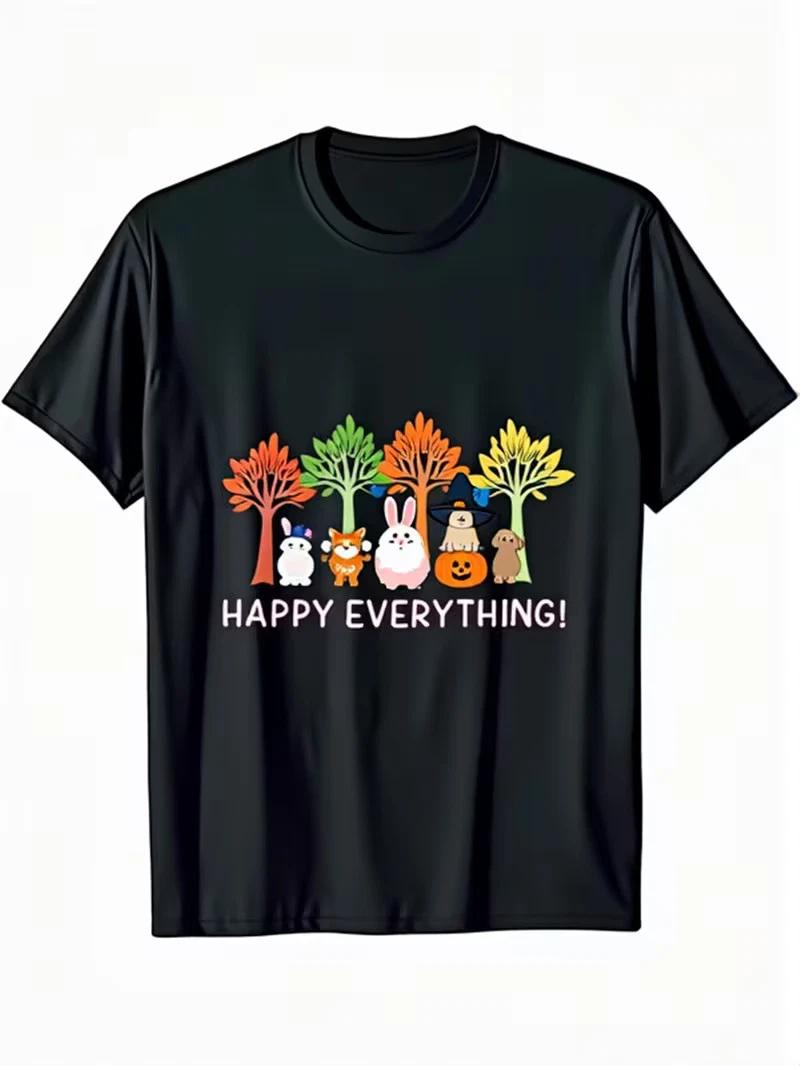 Casual Black T-Shirt Featuring a Classic Crew Neck Design with a Print of a Skel 2XL