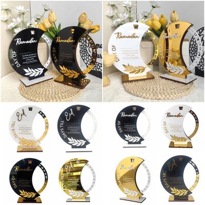 Multicolor Eid Mubarak Advent Calendar with Wooden Base Rotatable Desktop Ornament Acrylic Islamic Muslim Decor Desktop Ornament