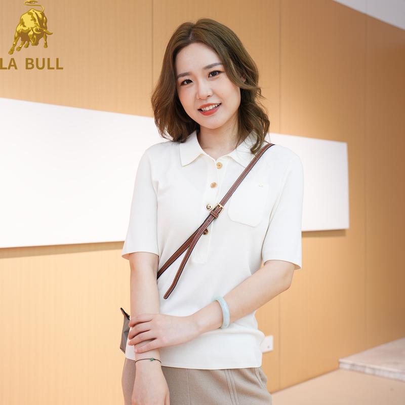 

LA BULL Women s Slim Fit Polo Knit Short Sleeve Top 2XL