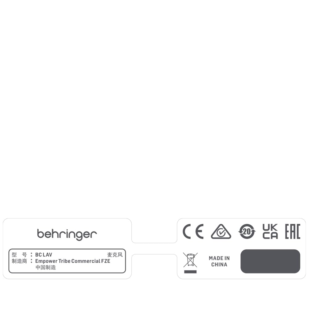 Behringer Lavalier-mikrofon for mobile enheter 4-polet 3,5 mm terminal rundstrålende BC LAV Svart