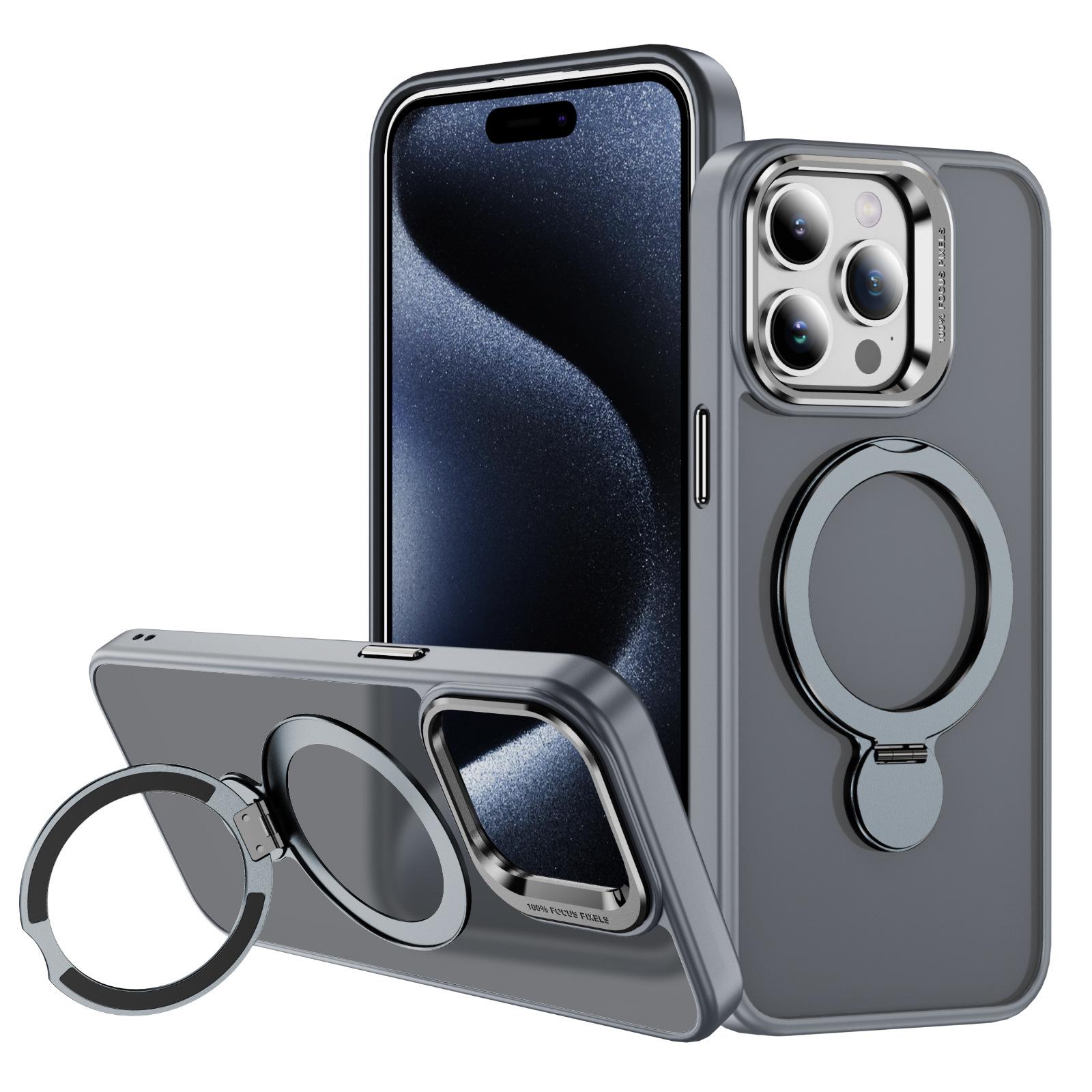 For Apple 15ProMax Mobile Phone Case, Magnetic Suction Shell, Retro Flat Skin-feel Fulcrum Rotating Bracket Mobile Phone Case For iPhone11 Pro Max