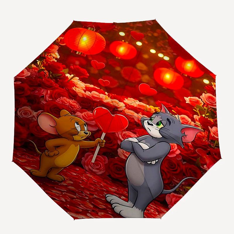 

1pc Tom and Jerry Automatic Folding Umbrella - Compact 8-Rib Design, Durable Plastic & Iron1082L