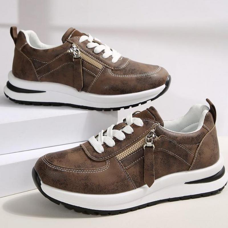 Fashion Women Leather Sneakers Spring Platform Sneakers Casual Brown Sneakers Thick Bottom Sport Shoes Anti Slip Flats Vulcanized Shoes