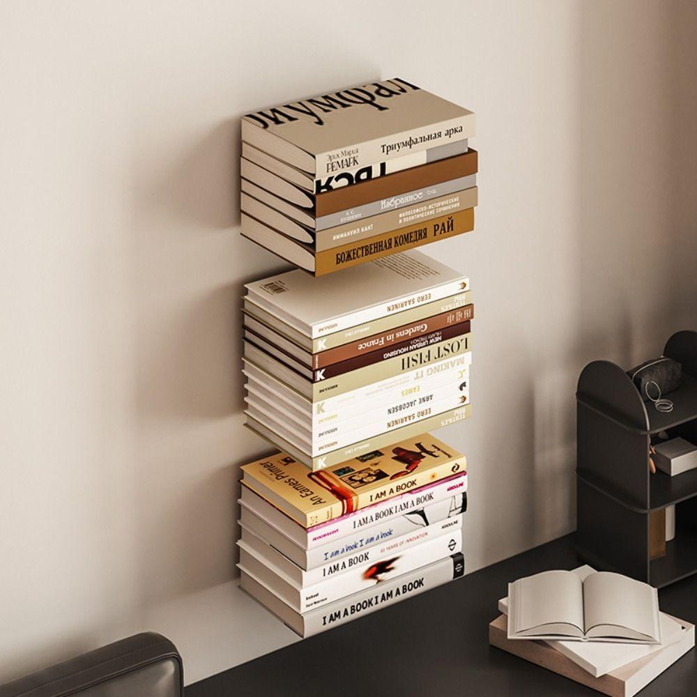 2 PCS Bookshelf Book Organizer Floating Home Decoration Multifunction Display Shelf Wall