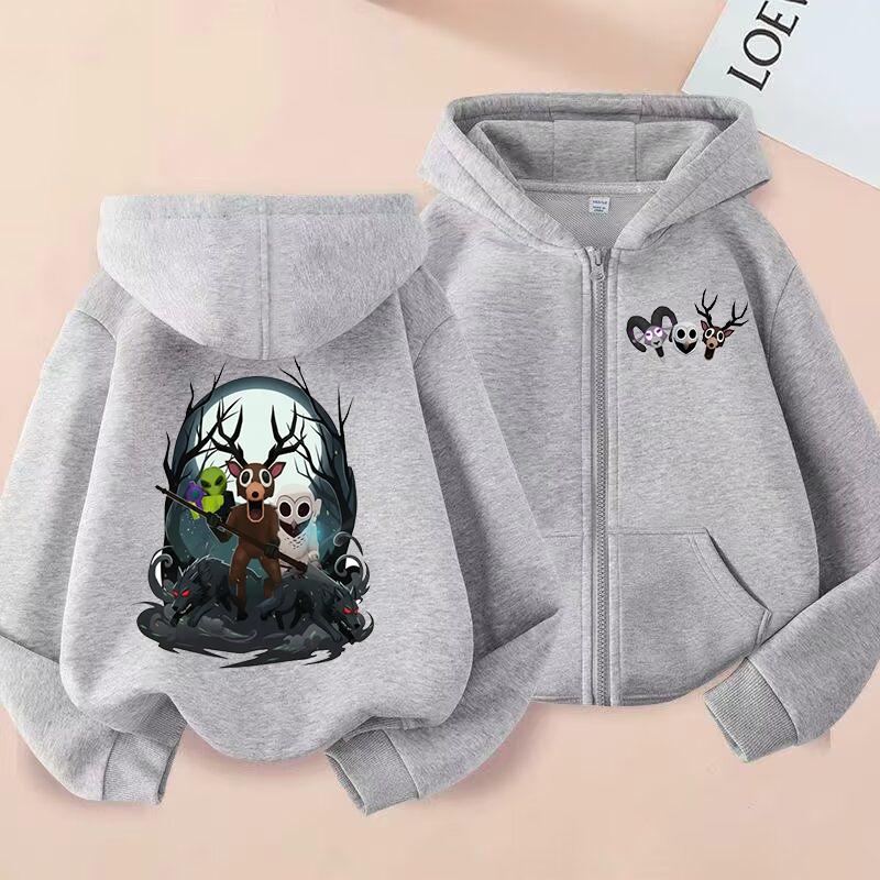 Fashionable Autumn Winter Long Sleeved Cartoon Animal Printed Hoodie Comfortable Warm Pullover Sports Casual Children's Zipper Hoodie