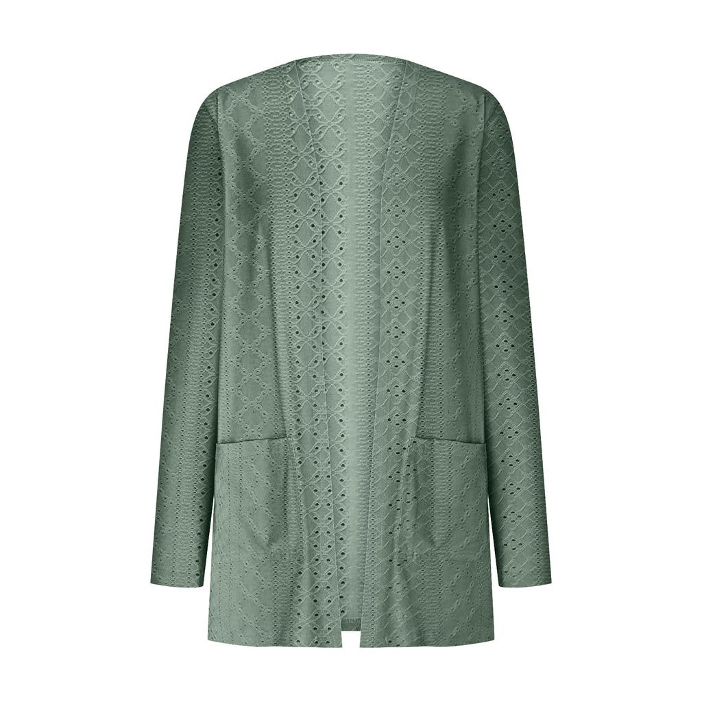 Women's Fashionable Oversized Pocket Cardigan Color Long Sleeve Jacket
