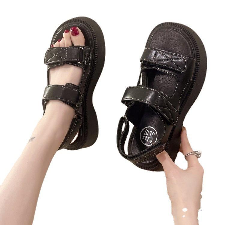 Platform sandals women's 2025 summer new muffin open-toed Velcro Roman sandals casual contrasting beach women's shoes