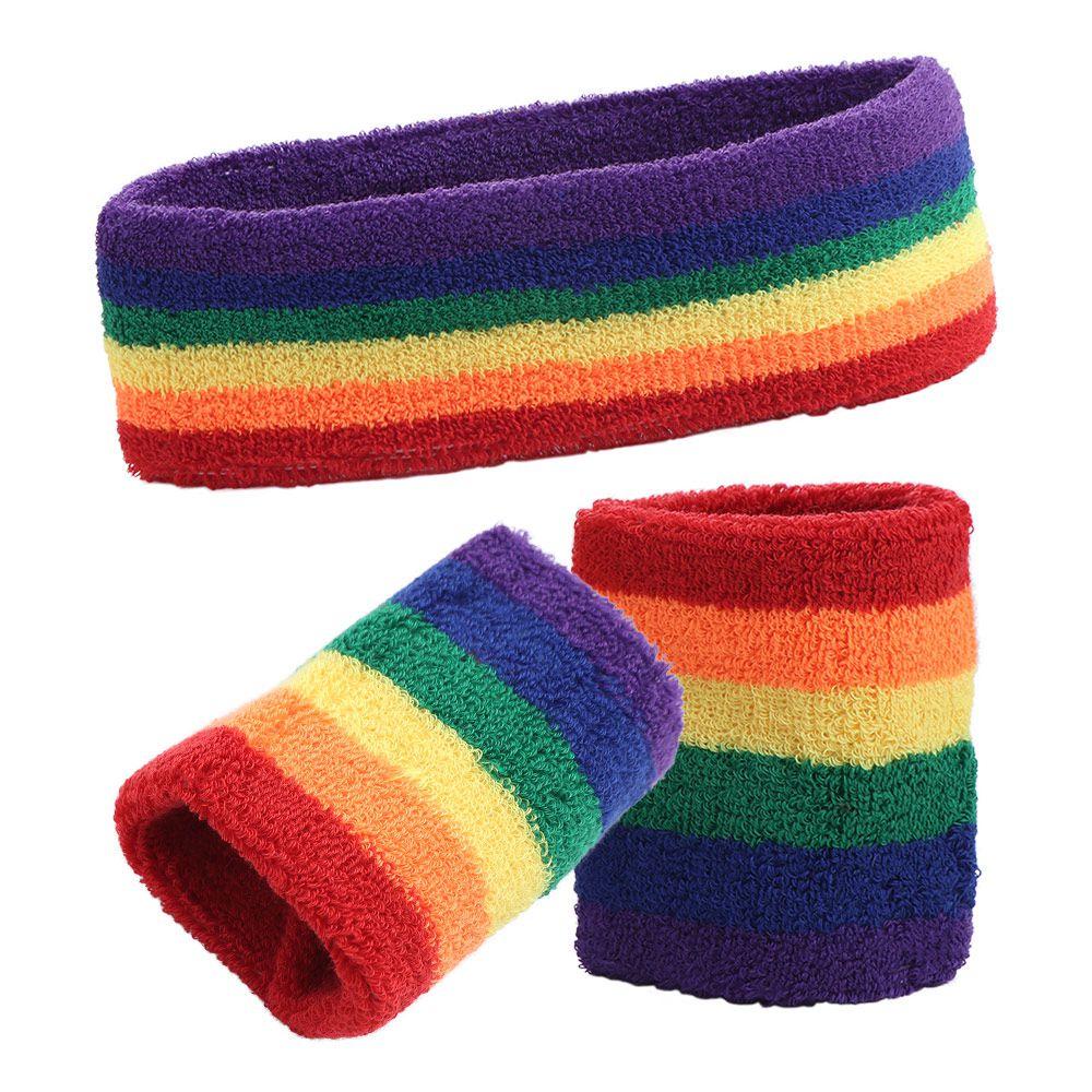 Polyester Rainbow Tennis Headband Colorful Sport Wristband Sport Safety Yoga Wrist Wrap Running
