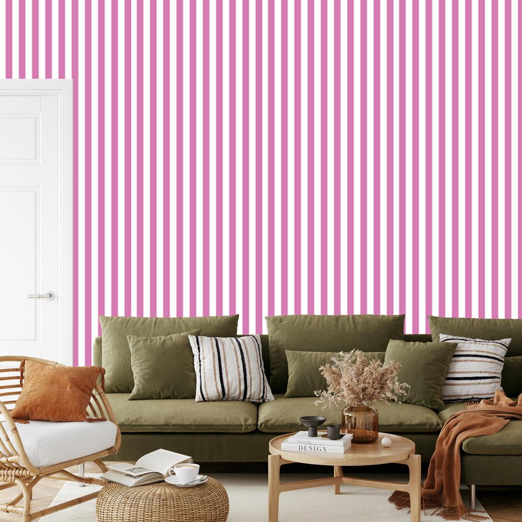 Powder Pink, White and Purple Striped Wallpaper for Living Room and Bedroom 50x1000
