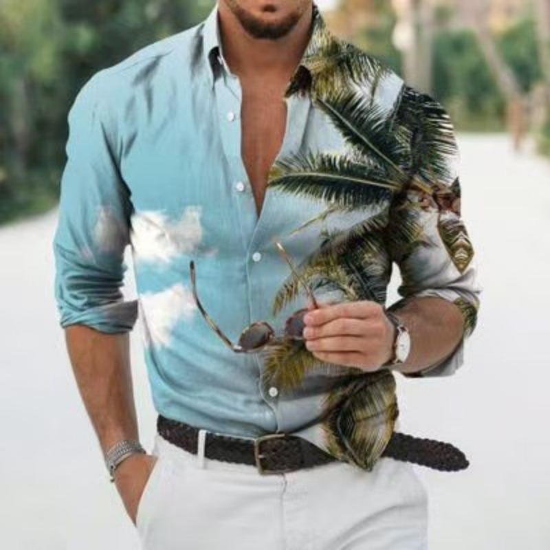 Spring and Autumn New Men's Men's Long Sleeve Shirt Casual Printed Shirt