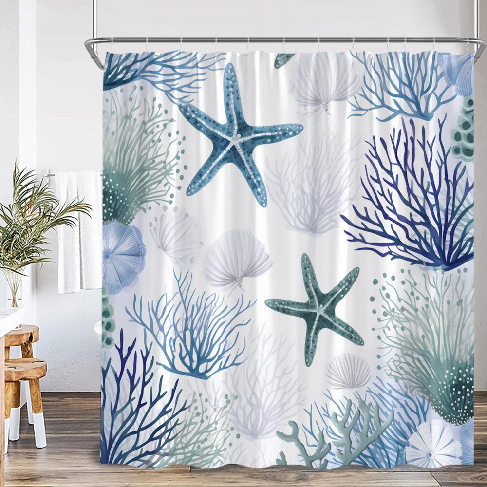 Cartoon Ocean Animals Watercolor Shower Curtains Octopus Turtle Jellyfish Whale Sea Bathroom Decorations Polyester Bath Curtains