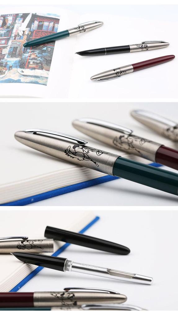 Arrow Mark 329-2 Horse Head Black Extra Fine Fountain Pen for Students and Calligraphy Writing