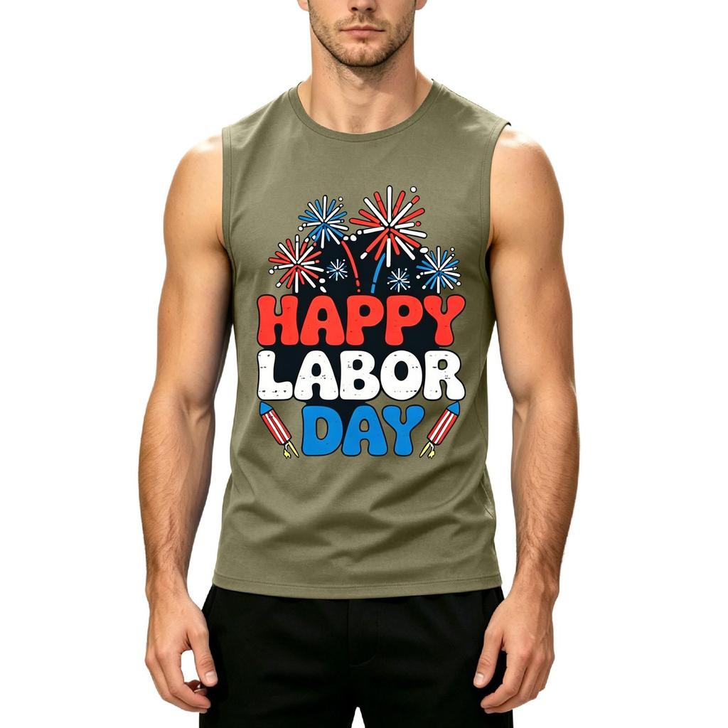 Men's Sleeveless Casual Tank Top Labor Day Graphic Print Summer Muscle Shirt Lightweight Comfortable Fit
