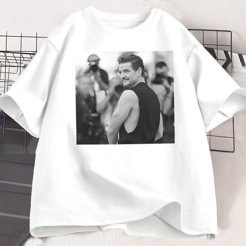 Camiseta Pedro Pascal Daddy Unisex MUJERES Vintage 90s Camiseta Gráfica Algodón Manga Corta Cuello Redondo Streetwear Ropa Unisex Y2k Tops