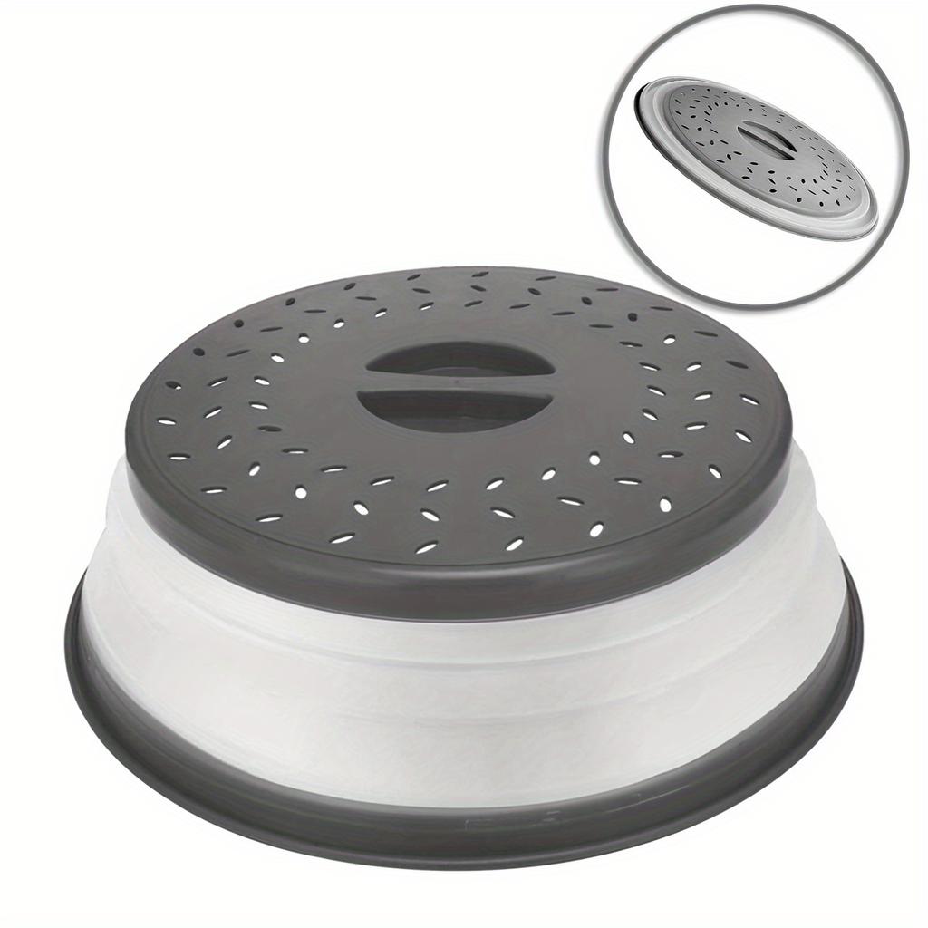 10.5 Inch Round Multi-Ply Collapsible Microwave Food Cover with Steam Vent and Strainer Easy-to-Carry Design with Handle - Perfect for Cooking