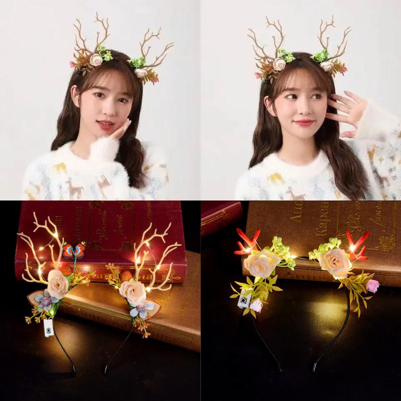 Christmas Luminous Reindeer Antler Headband Glowing Hair Hoop Xmas Party Prop Navidad New Year Gift Hair Accessories Decor