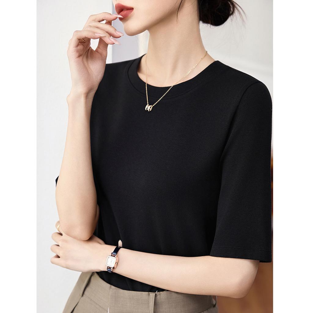 Modal cotton round neck medium-sleeved women's half-sleeved inner bottoming shirt early autumn new five-quarter-sleeved outer top