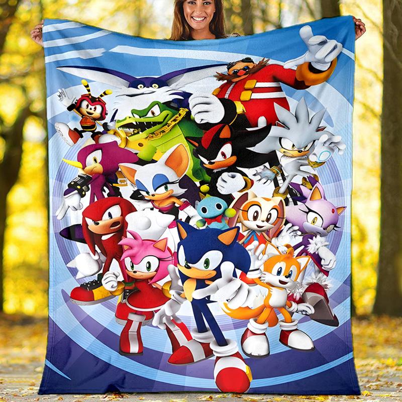 1pc Sonic5 Theme Soft Flannel Throw Blanket - Digital Print, Polyester, Cozy for All Seasons, Perfect for Outdoor, and Travel