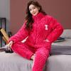 Pajamas women's winter three-layer thickened models fleece coral fleece warm padded cotton autumn and winter women's loungewear
