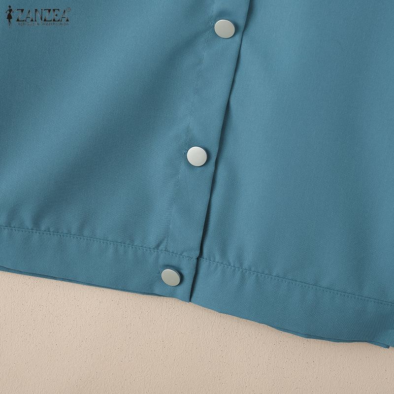 ZANZEA Women Casual Doll Collar Loose Long Sleeve Blouse