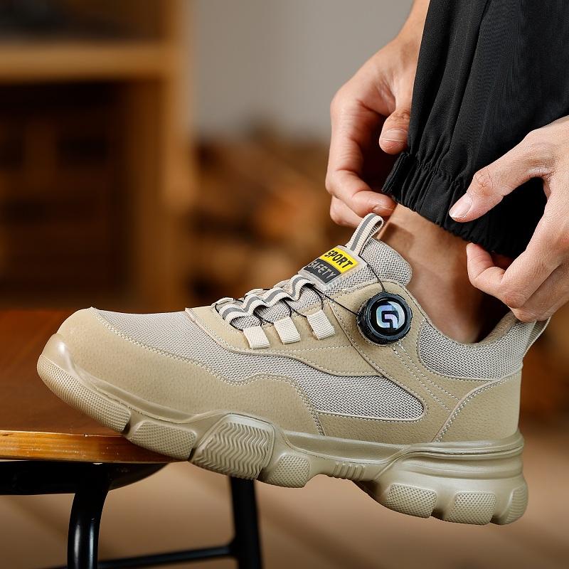 Summer Men Safety Shoes Breathable Work Sneakers Steel Toe Shoes Rotating Button Indestructible Shoes Light Protection Shoes