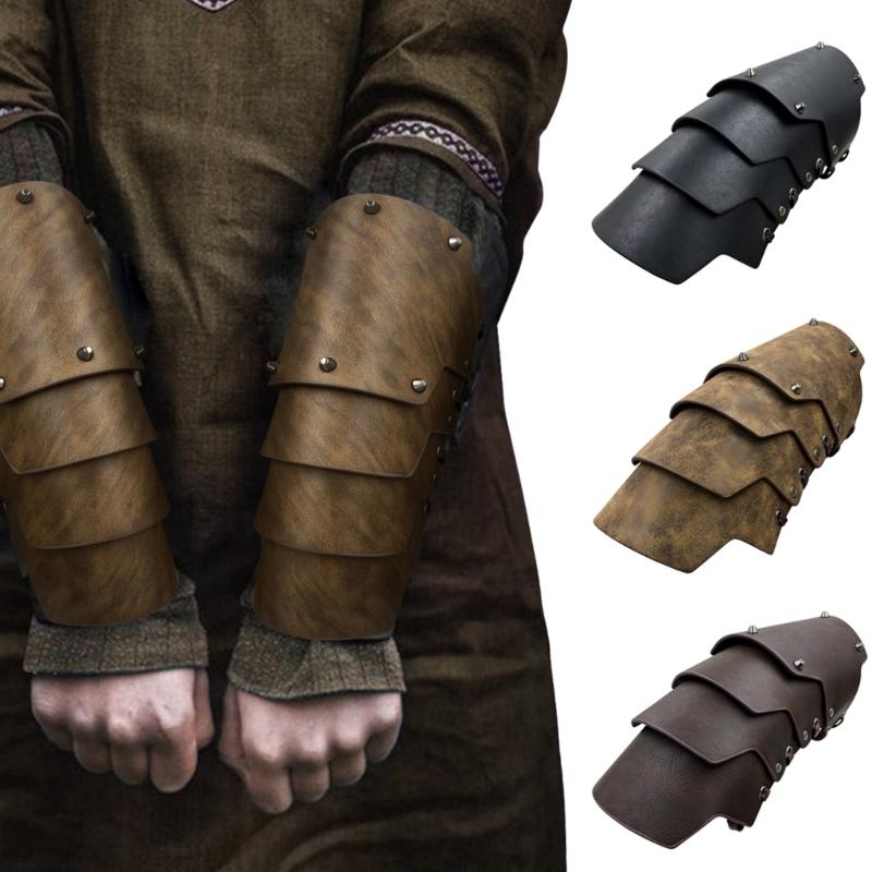 4-lagige Ritter-Handschuhe Mittelalterliche Armschienen Renaissance-Kostüm PU-Armschienen