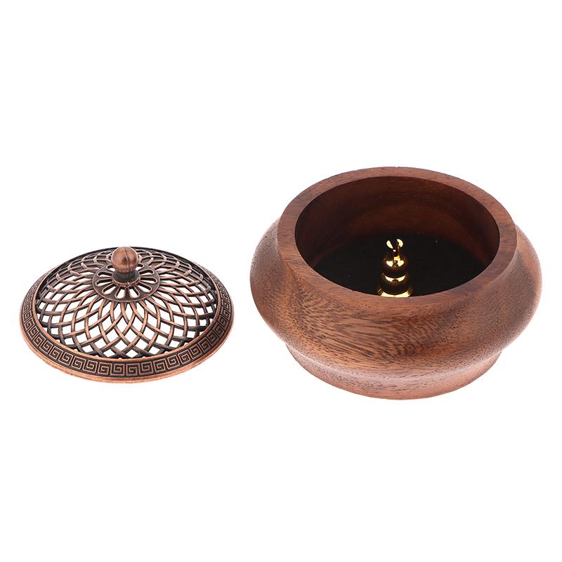 1Pc Walnut Retro Solid Wood Round Incense Burner High-End Atmospheric Home Indoor Incense Burner Chinese Creative Ornaments