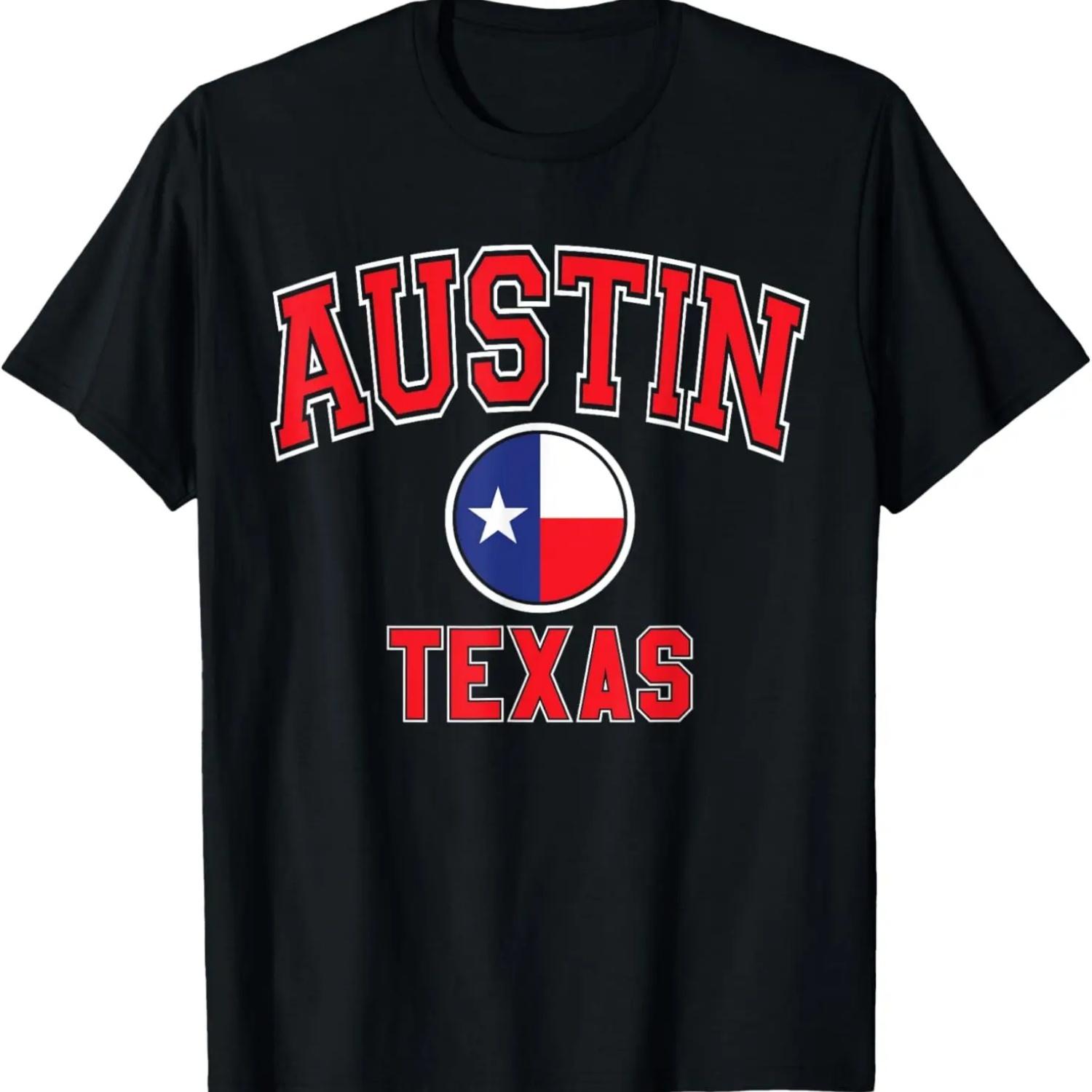Austin Texas Flag Circle and Red Text T-Shirt S