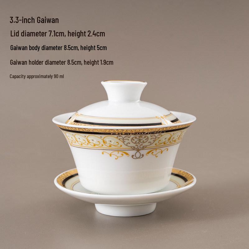 Chinese Style Ceramic Tea Set: White Porcelain Cup with Blue and White Ruyi Covered Bowl for Living Room