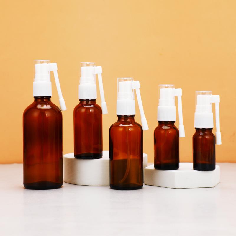 Brown Glass Nasal Spray Bottle with Fine Mist Pump - Portable and Multi-Specification Medicine Container
