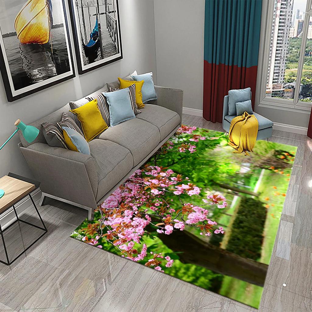 3D Garten Thema Teppich Bunte Blumen und Pflanzen Teppich für Schlafzimmer Bodenmatte Fußmatte Badezimmer Rutschfeste Matte Teppich Heimdeko