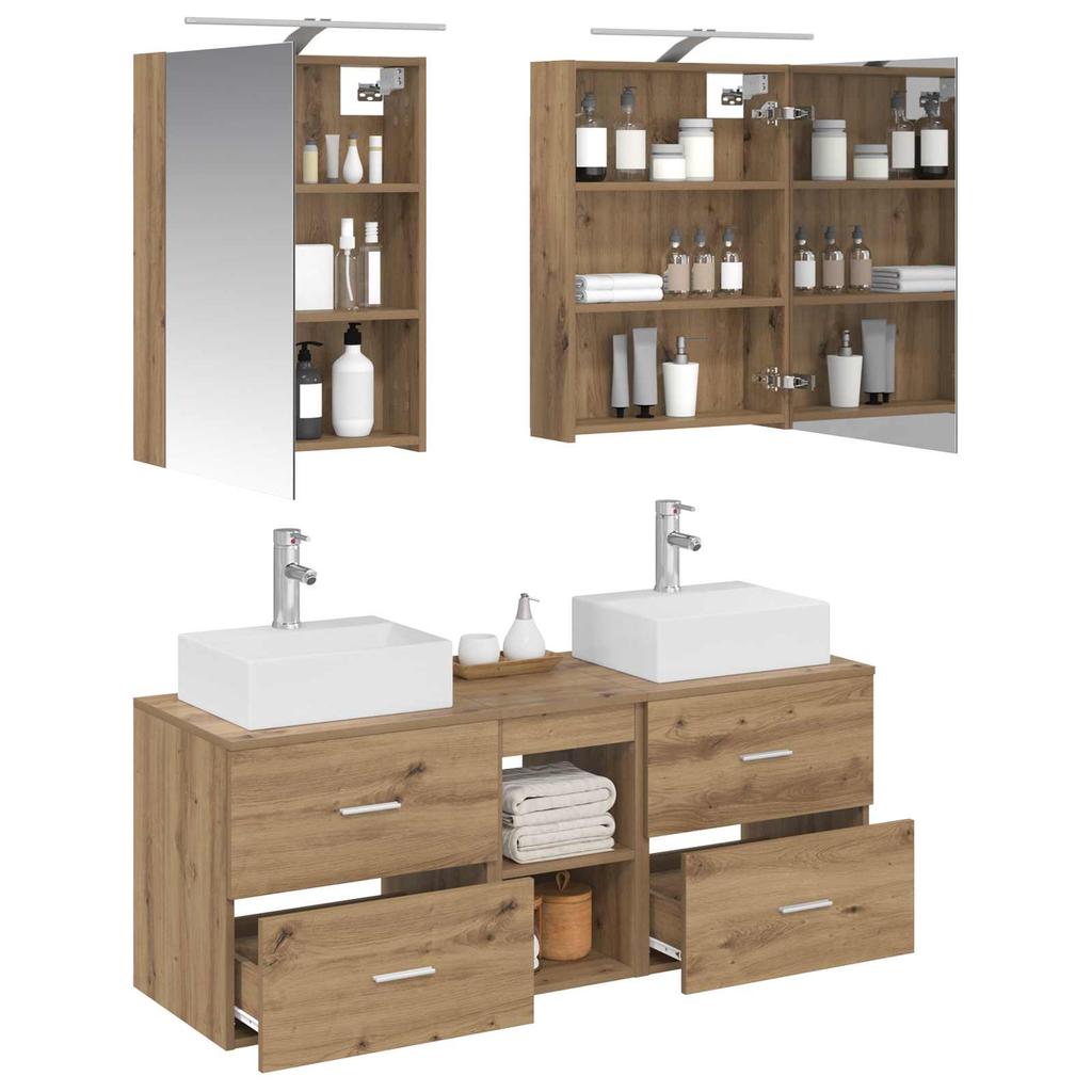 5 Piece Bathroom Furniture Set Artisan Oak Engineered Wood & Glass