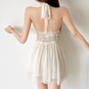 2026 European and American summer new elegant temperament splicing lace neck backless gauze slim dress women