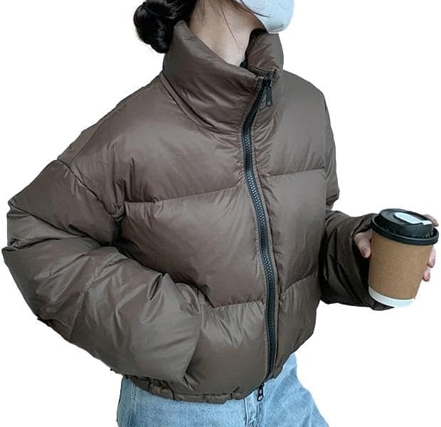 

andrei Cropped Jacket with Faux Collar for Winter Warmth Women s Short, Padded, Down-Style (Brown, XXL)