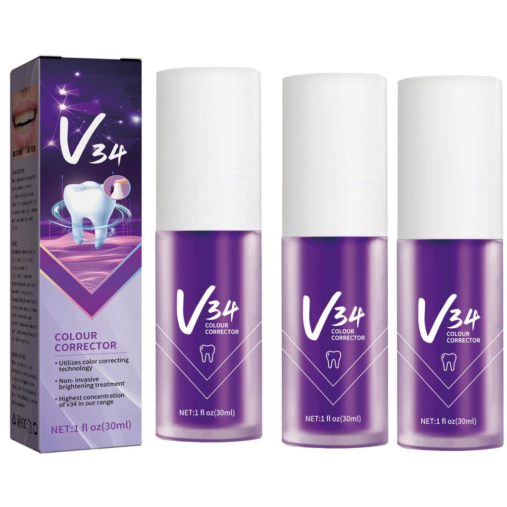 Dentifrice correcteur de couleur V34 30 ml Souris dentaire Élimine la plaque dentaire Tartre Rafraîchit l'haleine Hygiène bucco-dentaire Dents jaunes