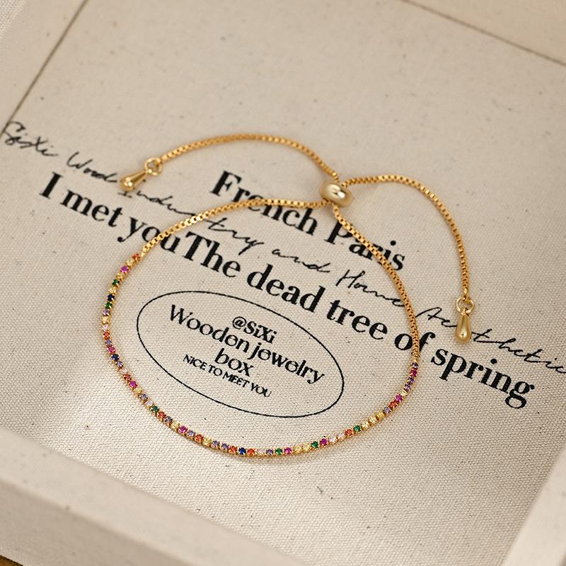 Elegant Rainbow Beaded Bracelets for Women, Adjustable Sliding String Bracelet, Exquisite Trendy Crystal Jewelry