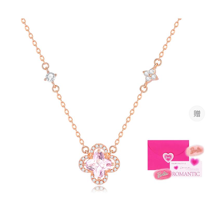 Barbie crystal necklace [ Crystal*Lucky Limited Edition] Rose gold four-leaf clover jewelry, asymmetrical full diamond design Y-Ba2604065 золотой