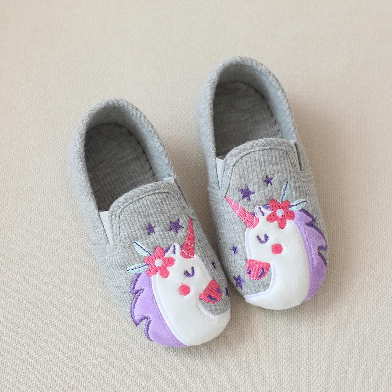 Unicorn Girls' Indoor Backless Slippers - Silent Cotton Shoes for Wood Floors