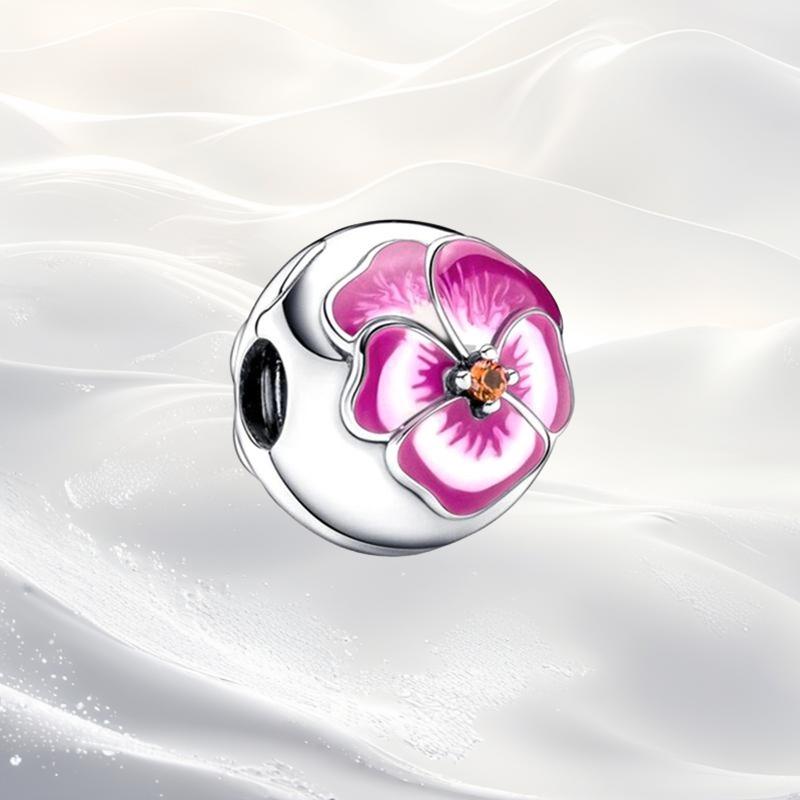 Cherry Blossom Flower Clip Charm Beads Dangle Fit Original Snake Silver Bracelet Necklace Bead For Diy Jewelry Women Gift